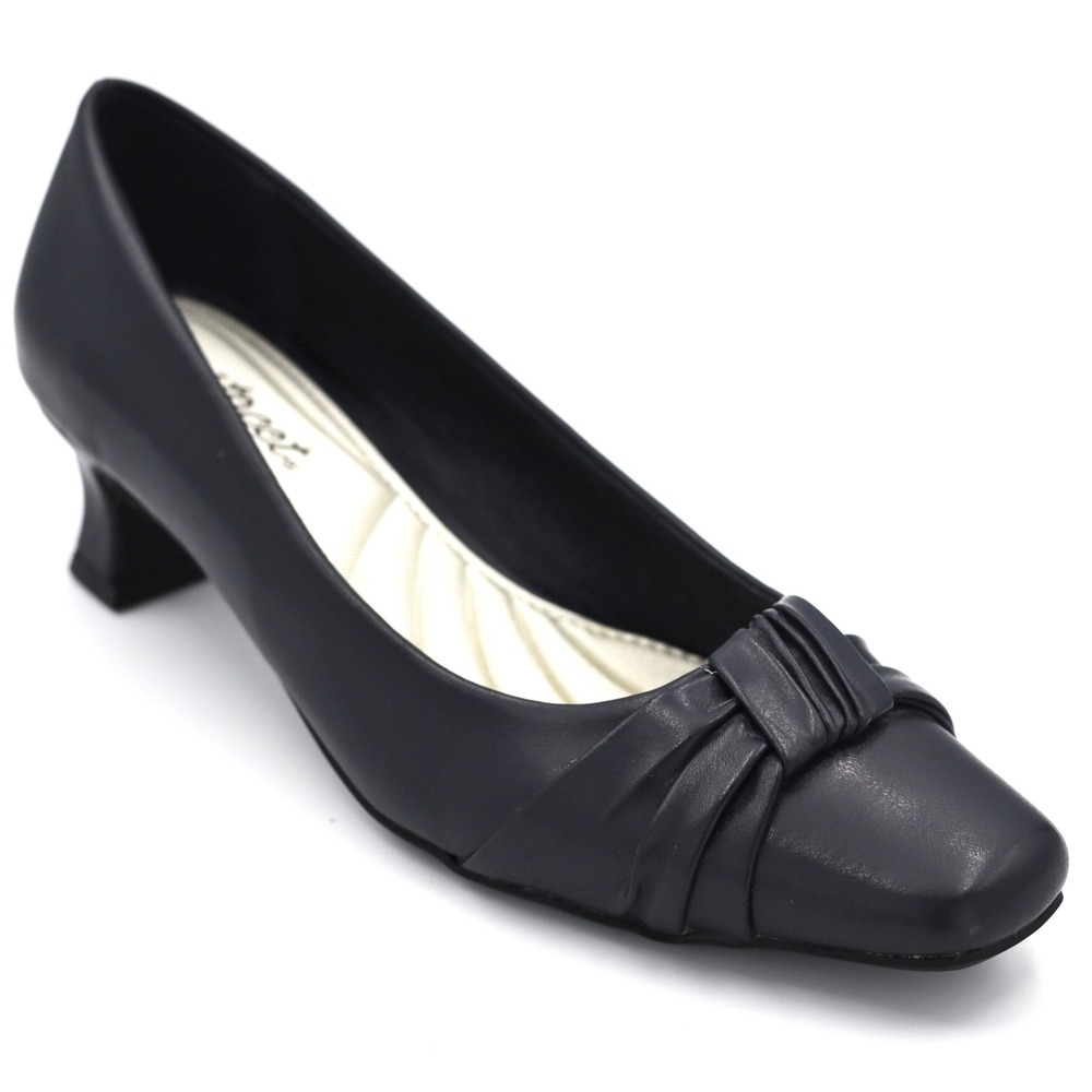 Easy Street Pumps Women 5.5 Navy Blue Kitten Heel Square Toe Knotted Dress Shoes